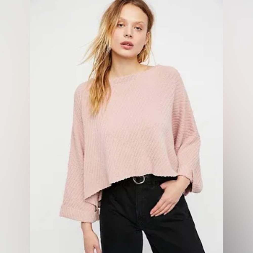 FREE PEOPLE I Can’t Wait Slouchy Dolman Cropped Sweater in Pink Women’s Size M